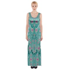 Lotus  Bloom Lagoon Of Soft Warm Clear Peaceful Water Thigh Split Maxi Dress by pepitasart