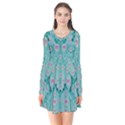 Lotus  Bloom Lagoon Of Soft Warm Clear Peaceful Water Long Sleeve V-neck Flare Dress View1