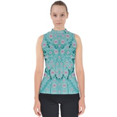 Lotus  Bloom Lagoon Of Soft Warm Clear Peaceful Water Mock Neck Shell Top by pepitasart