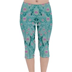 Lotus  Bloom Lagoon Of Soft Warm Clear Peaceful Water Velvet Capri Leggings 