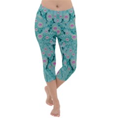 Lotus  Bloom Lagoon Of Soft Warm Clear Peaceful Water Lightweight Velour Capri Yoga Leggings by pepitasart