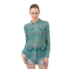 Lotus  Bloom Lagoon Of Soft Warm Clear Peaceful Water Long Sleeve Chiffon Shirt