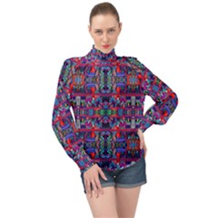 H 7 High Neck Long Sleeve Chiffon Top