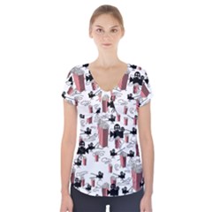 Movies And Popcorn Short Sleeve Front Detail Top by bloomingvinedesign