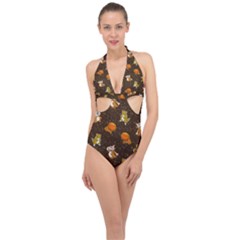 Ground Type Halter Front Plunge Swimsuit by Mezalola