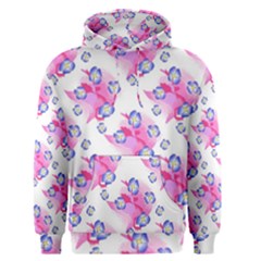 Blue Flowers On Pink Men s Pullover Hoodie by bloomingvinedesign