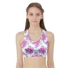 Blue Flowers On Pink Sports Bra With Border by bloomingvinedesign