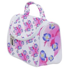 Blue Flowers On Pink Satchel Handbag