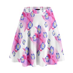 Blue Flowers On Pink High Waist Skirt by bloomingvinedesign