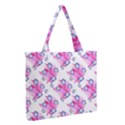 Blue Flowers On Pink Zipper Medium Tote Bag View2