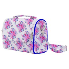 Blue Flowers On Pink Satchel Shoulder Bag by bloomingvinedesign