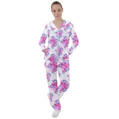 Blue Flowers On Pink Women s Tracksuit by bloomingvinedesign