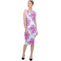 Blue Flowers On Pink Sleeveless Pencil Dress View3