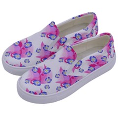 Blue Flowers On Pink Kids  Canvas Slip Ons by bloomingvinedesign