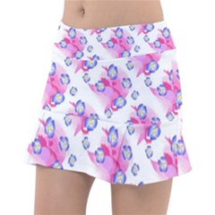 Blue Flowers On Pink Tennis Skirt by bloomingvinedesign