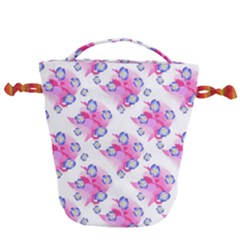 Blue Flowers On Pink Drawstring Bucket Bag by bloomingvinedesign