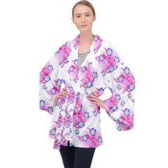 Blue Flowers On Pink Velvet Kimono Robe by bloomingvinedesign