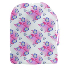 Blue Flowers On Pink Drawstring Pouch (xxxl)