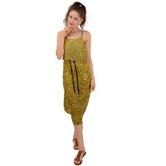 Gold Sparkles Waist Tie Cover Up Chiffon Dress