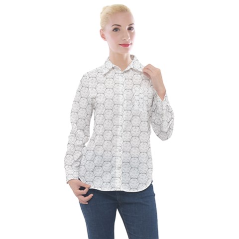 Hexagon Geometric Shape Women s Long Sleeve Pocket Shirt by Bajindul