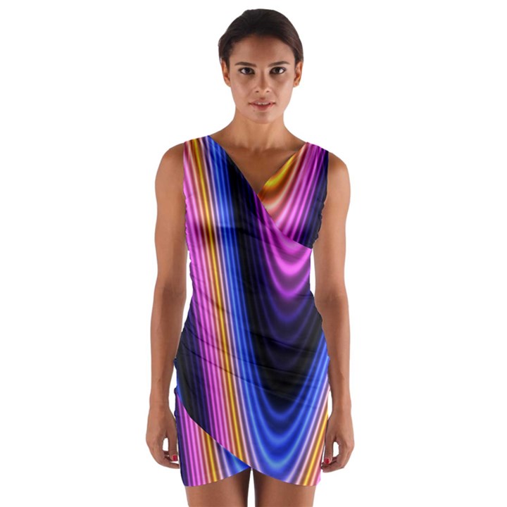 Wave Line Waveform Sound Purple Wrap Front Bodycon Dress