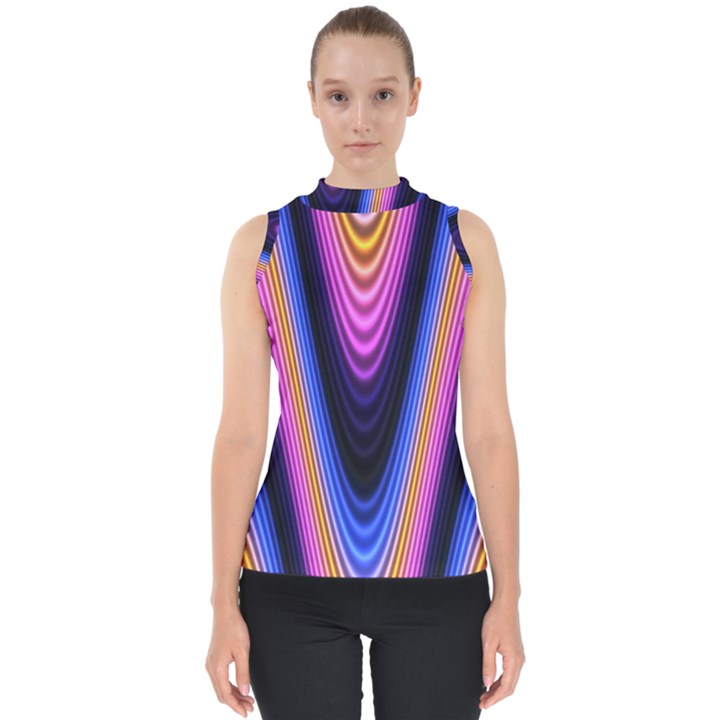 Wave Line Waveform Sound Purple Mock Neck Shell Top