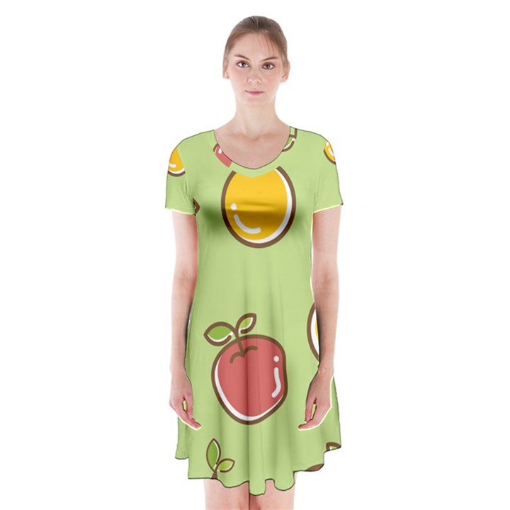 Seamless Healthy Fruit Short Sleeve V-neck Flare Dress