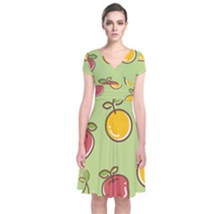 Seamless Healthy Fruit Short Sleeve Front Wrap Dress