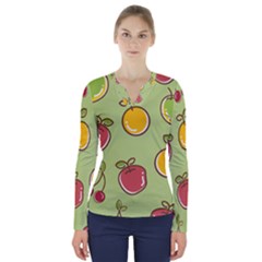 Seamless Healthy Fruit V-neck Long Sleeve Top by HermanTelo