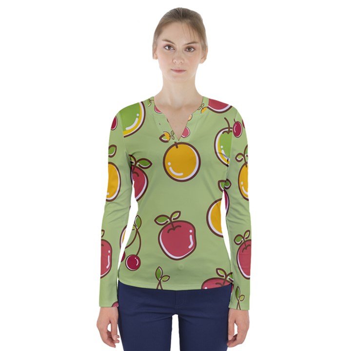 Seamless Healthy Fruit V-Neck Long Sleeve Top