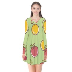 Seamless Healthy Fruit Long Sleeve V-neck Flare Dress by HermanTelo