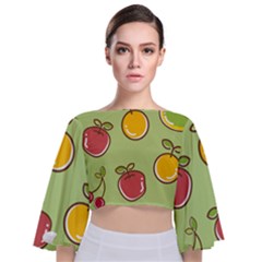 Seamless Healthy Fruit Tie Back Butterfly Sleeve Chiffon Top by HermanTelo