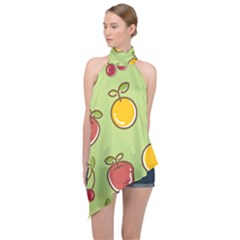 Seamless Healthy Fruit Halter Asymmetric Satin Top by HermanTelo