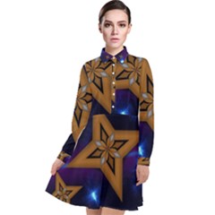 Star Background Long Sleeve Chiffon Shirt Dress