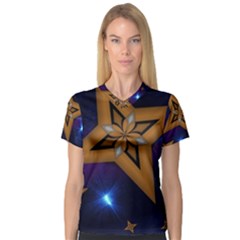 Star Background V-neck Sport Mesh Tee