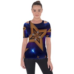 Star Background Shoulder Cut Out Short Sleeve Top