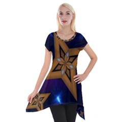 Star Background Short Sleeve Side Drop Tunic