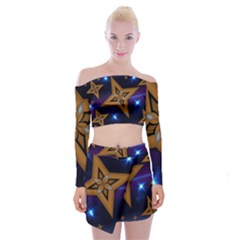 Star Background Off Shoulder Top With Mini Skirt Set