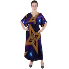 Star Background V-neck Boho Style Maxi Dress