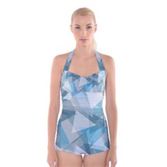 Triangle Blue Pattern Boyleg Halter Swimsuit 