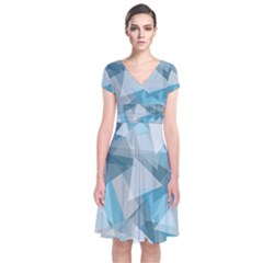 Triangle Blue Pattern Short Sleeve Front Wrap Dress