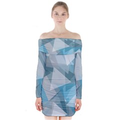 Triangle Blue Pattern Long Sleeve Off Shoulder Dress