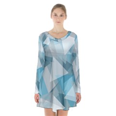 Triangle Blue Pattern Long Sleeve Velvet V-neck Dress