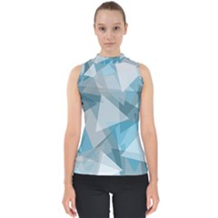 Triangle Blue Pattern Mock Neck Shell Top