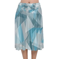 Triangle Blue Pattern Velvet Flared Midi Skirt