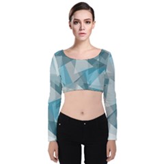 Triangle Blue Pattern Velvet Long Sleeve Crop Top