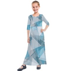 Triangle Blue Pattern Kids  Quarter Sleeve Maxi Dress