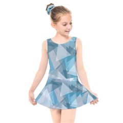 Triangle Blue Pattern Kids  Skater Dress Swimsuit