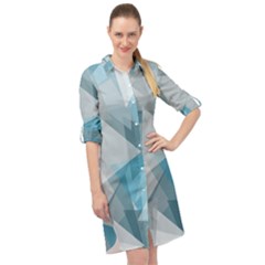 Triangle Blue Pattern Long Sleeve Mini Shirt Dress