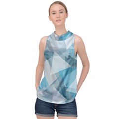 Triangle Blue Pattern High Neck Satin Top